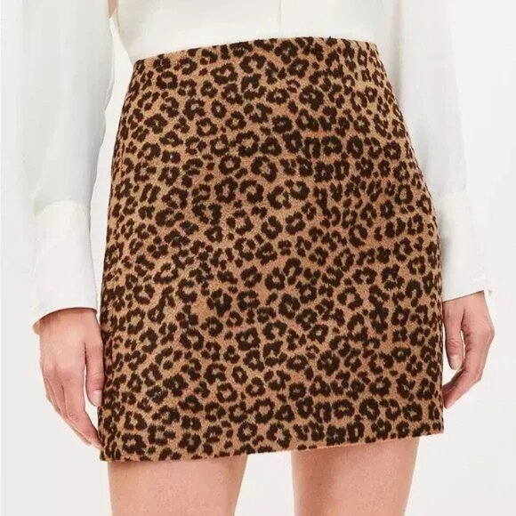 NWT Loft Black Brown Cheetah Print Wool Mini Skirt Womens Size 14 - Picture 1 of 10